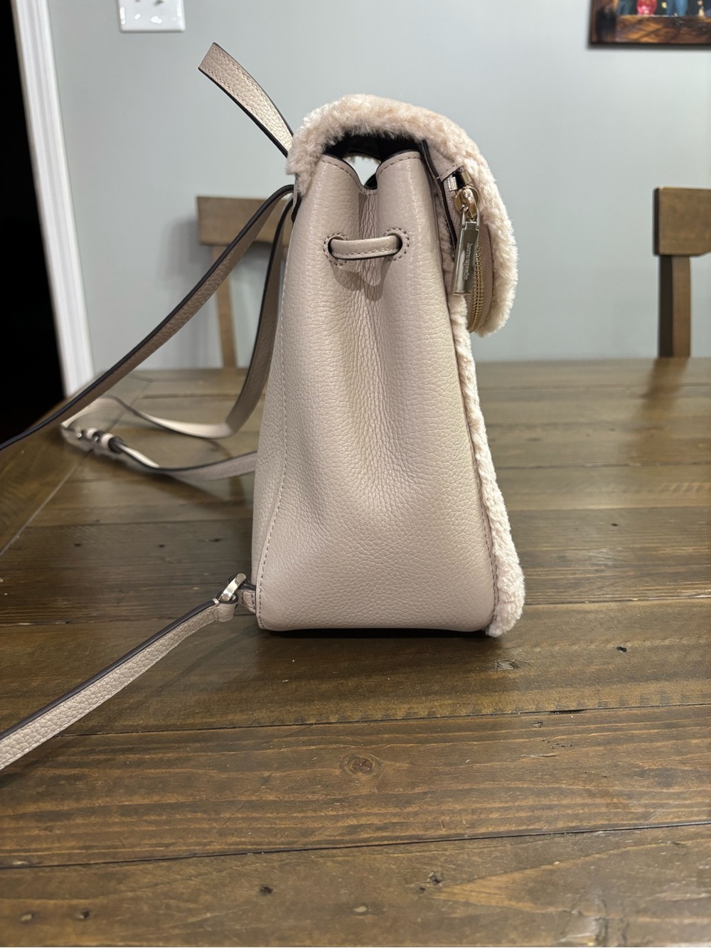 Kate Spade Leila Medium Flap Backpack with Faux Shearling Trim - Picture 3 of 12